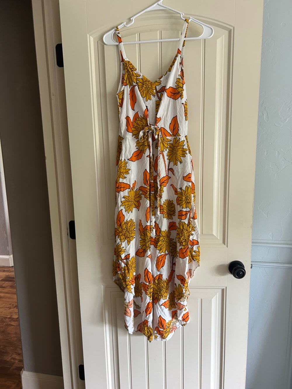 Ivy Street White Floral Jumpsuit with Orange & Yellow Blooms